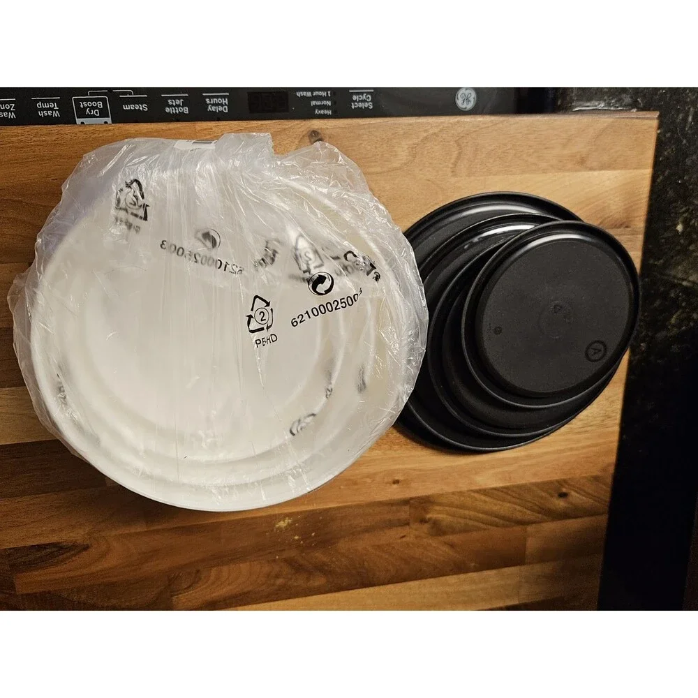 Set of 8 Tupperware One-Touch Topper & Reminder Canisters White W Black Lids New